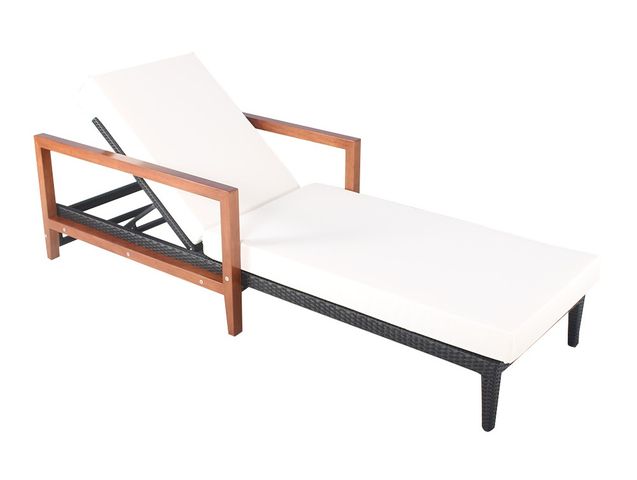 Hotel poolside rattan sun lounger with armrest