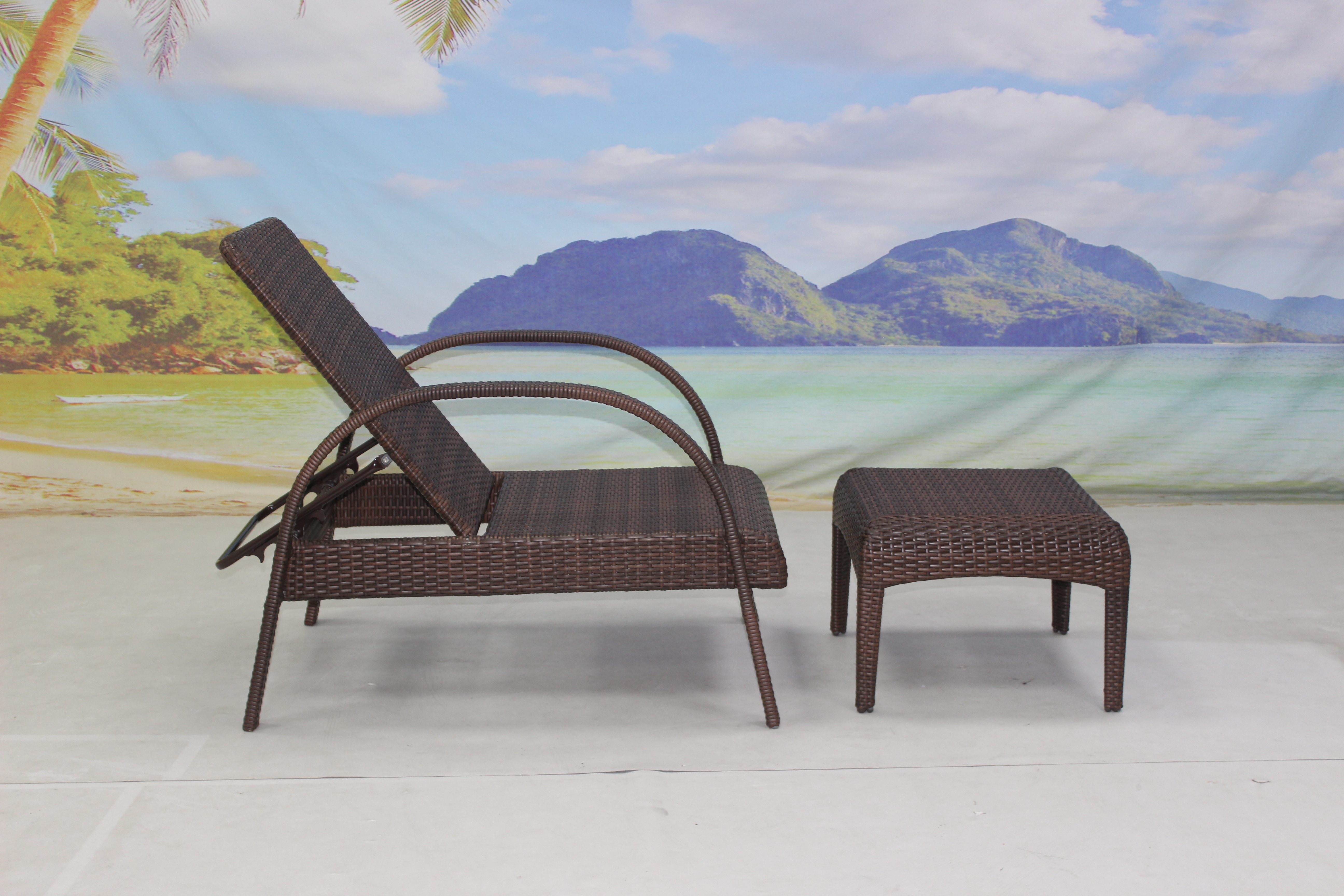 2-piece rattan reclining outdoor chaise lounge