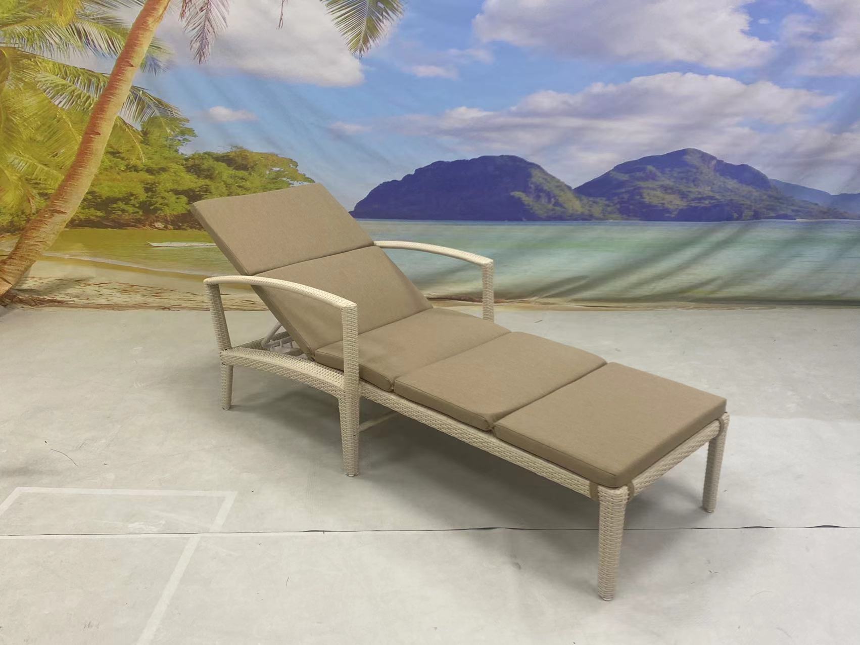 Outdoor pool wicker chaise lounge with cushion