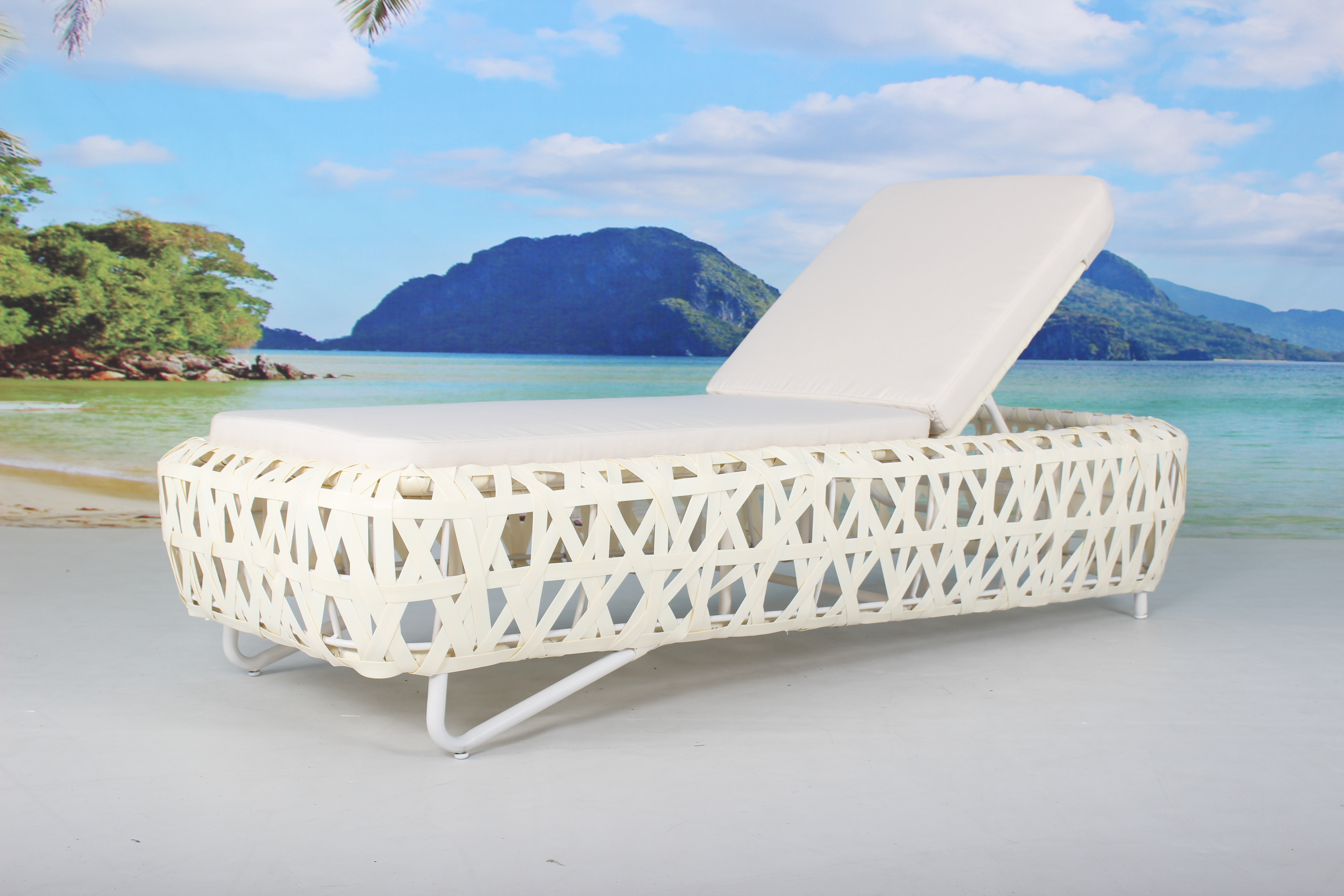 White pool side furniture rattan sun lounger