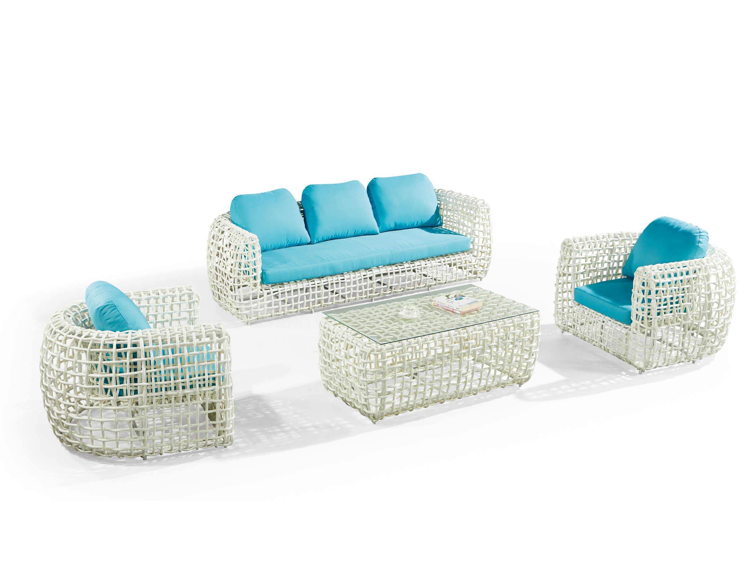 5 seater white PE rattan garden sofa set