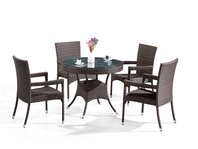 Patio rattan dining furniture set round table and 4 chairs 