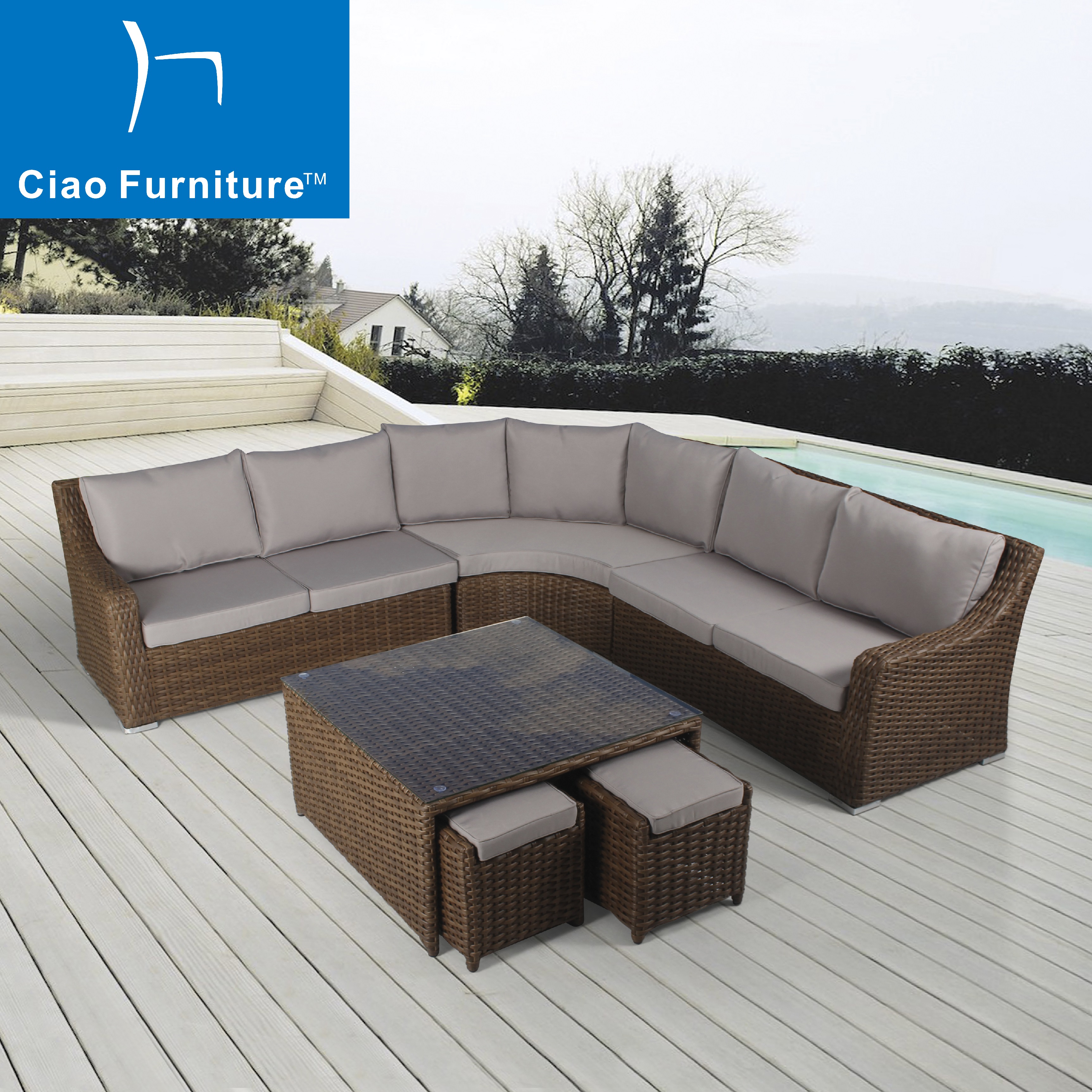 Wicker outdoor patio sectional sofa set