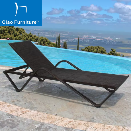 Outdoor pool side PE rattan stackable chaise lounge chair 