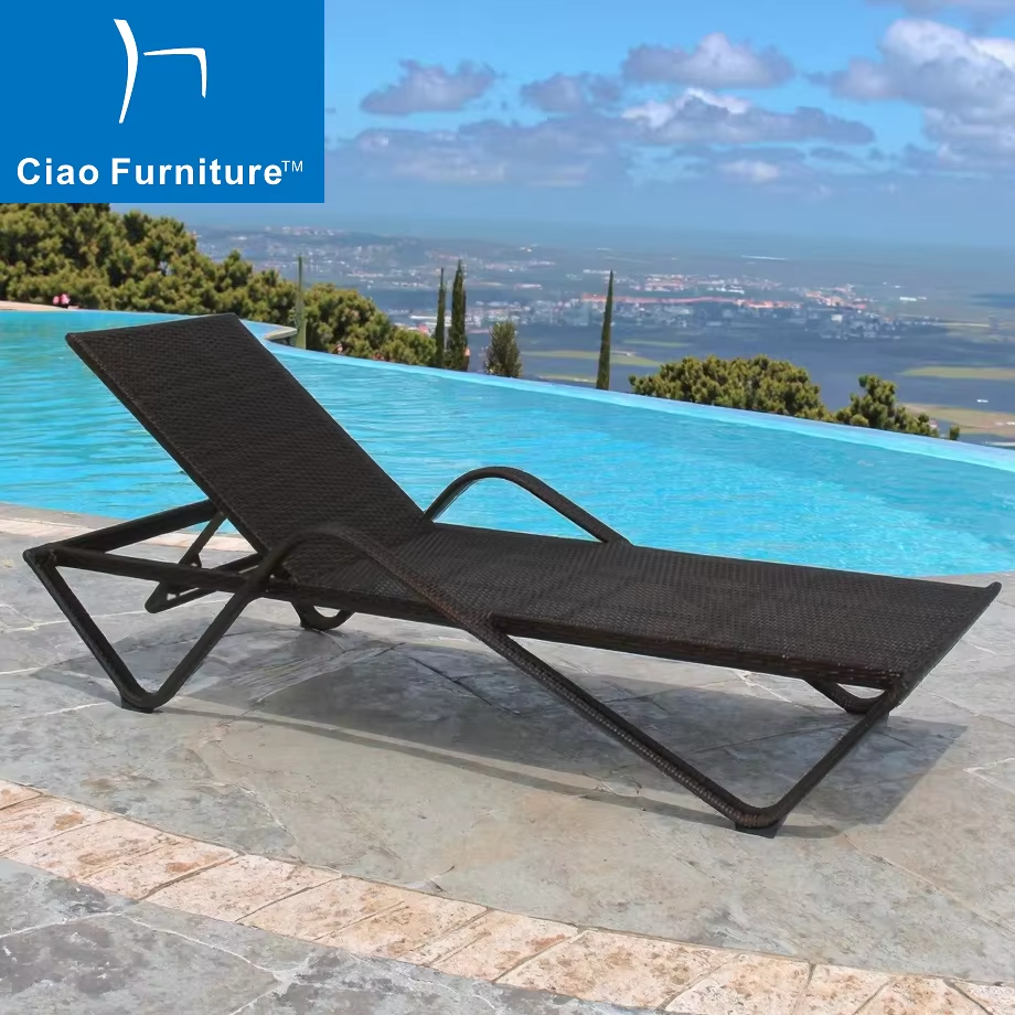 Outdoor pool side PE rattan stackable chaise lounge chair 