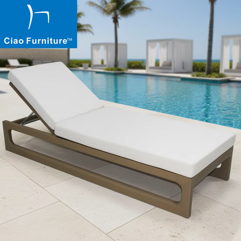 Hotel pool beach solid wood sun lounger with cushion