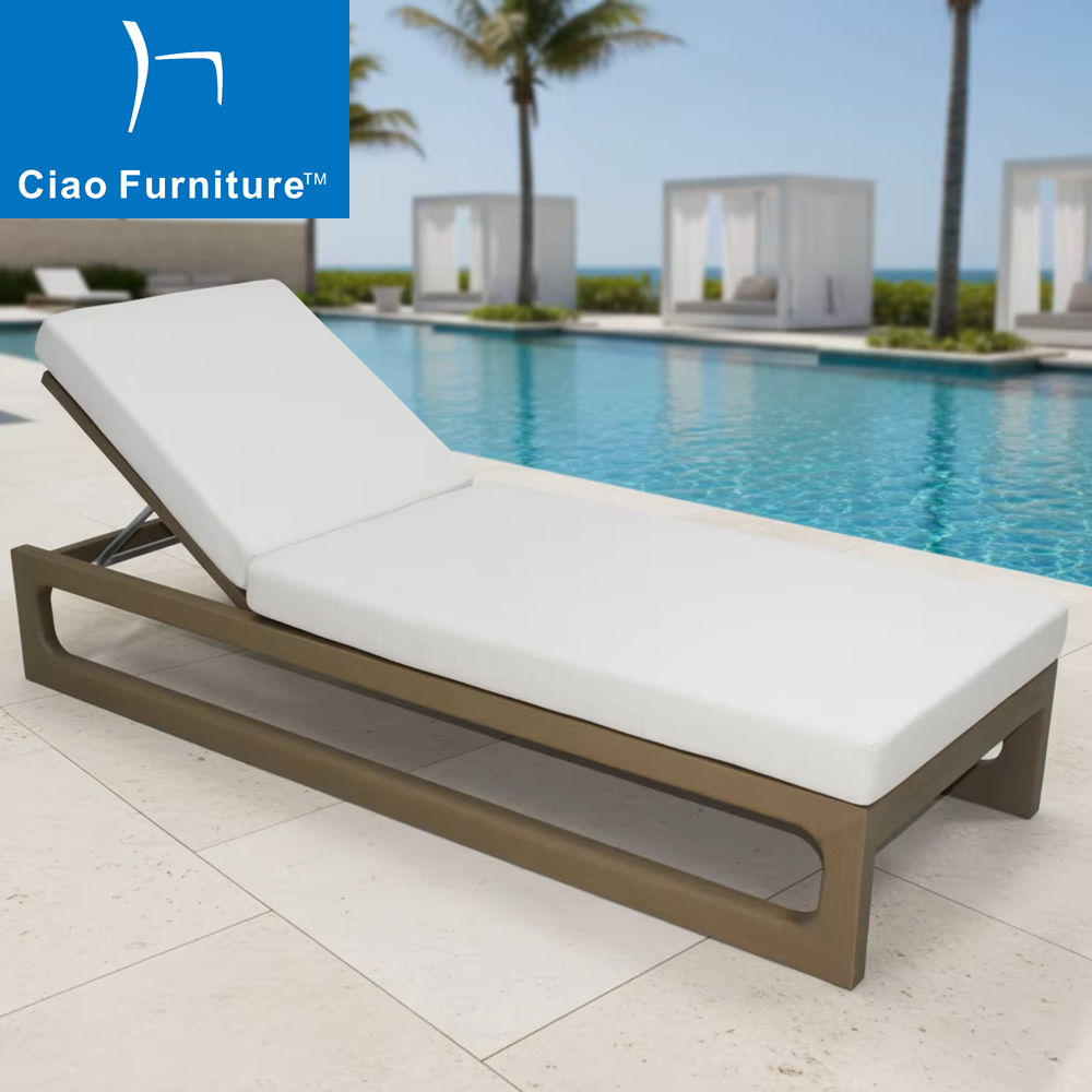 Hotel pool beach solid wood sun lounger with cushion
