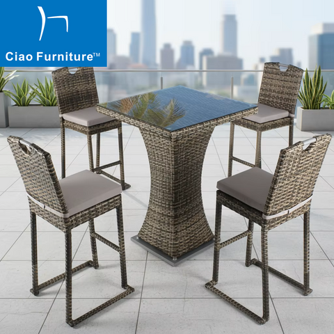 5 piece rattan patio high bar furniture set