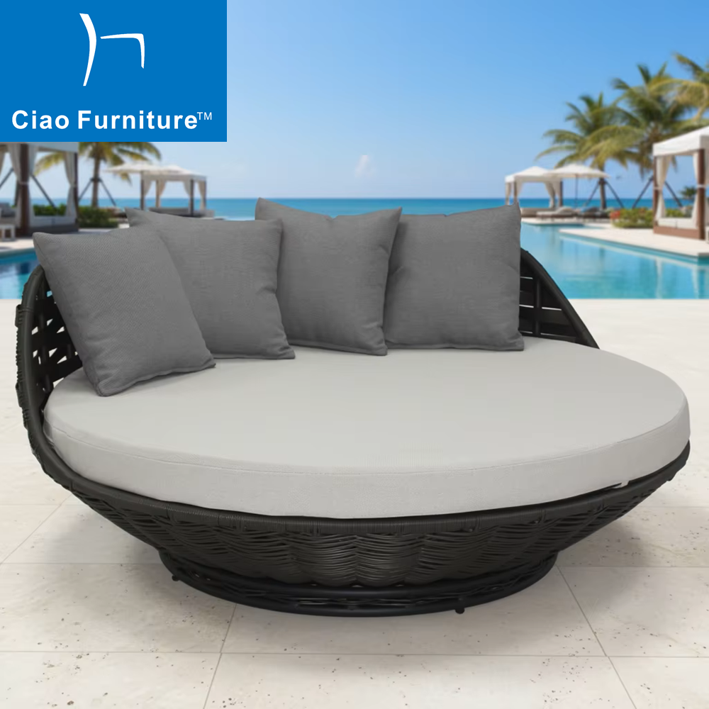 Garden synthetic rattan pool round sofa daybed