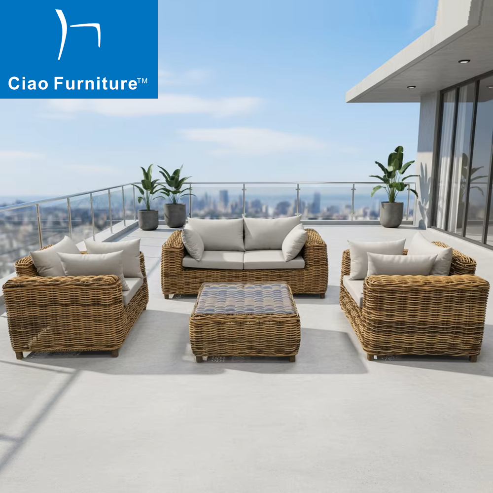 Luxury 4 seater outdoor terrace rattan sofa furniture set