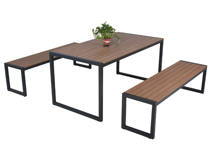 Plastic wood garden dining table chair set