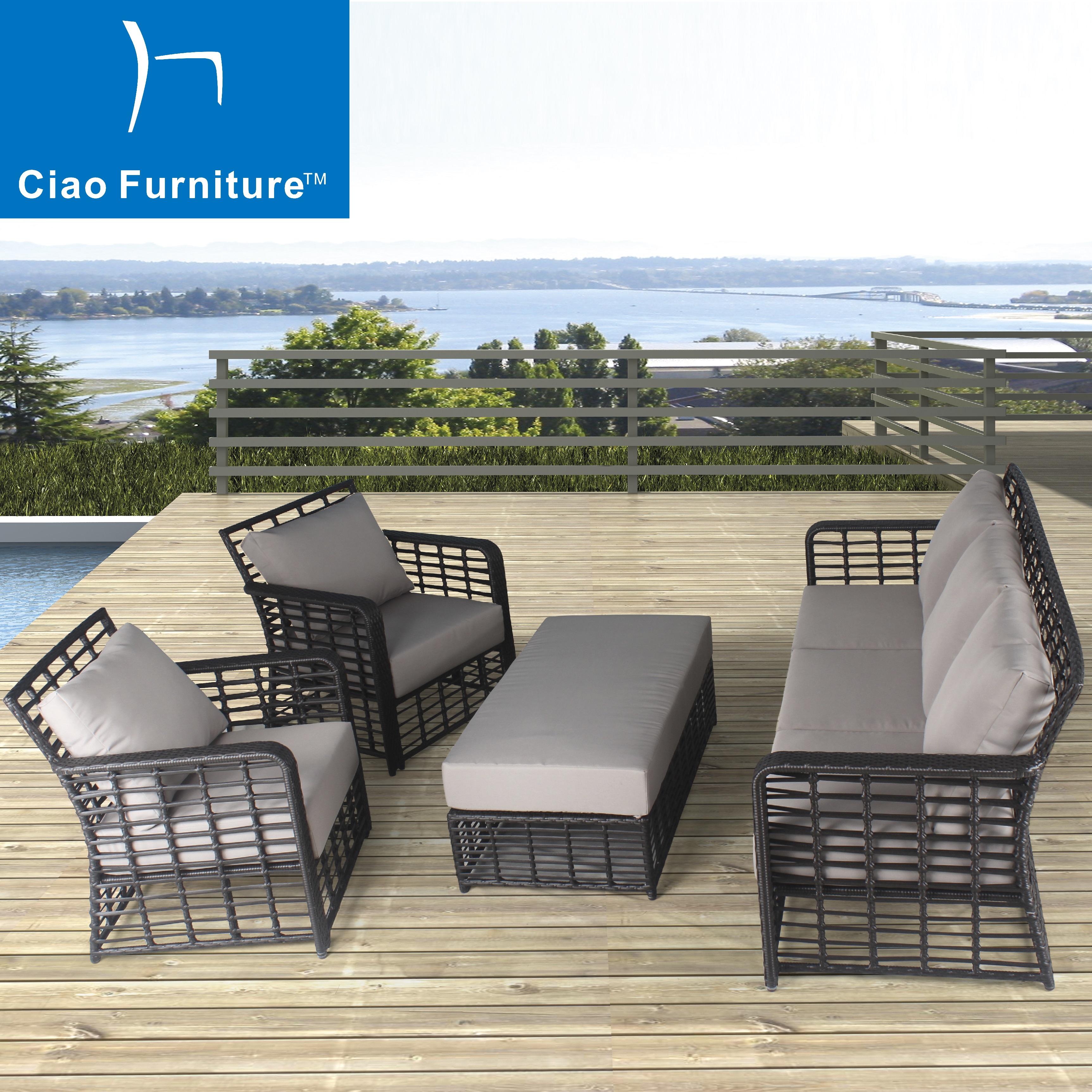 4 piece patio wicker sofa furniture set