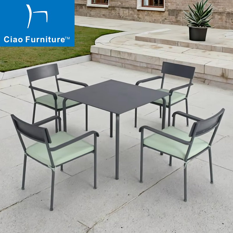 4 seater black aluminum garden square dining furniture set 