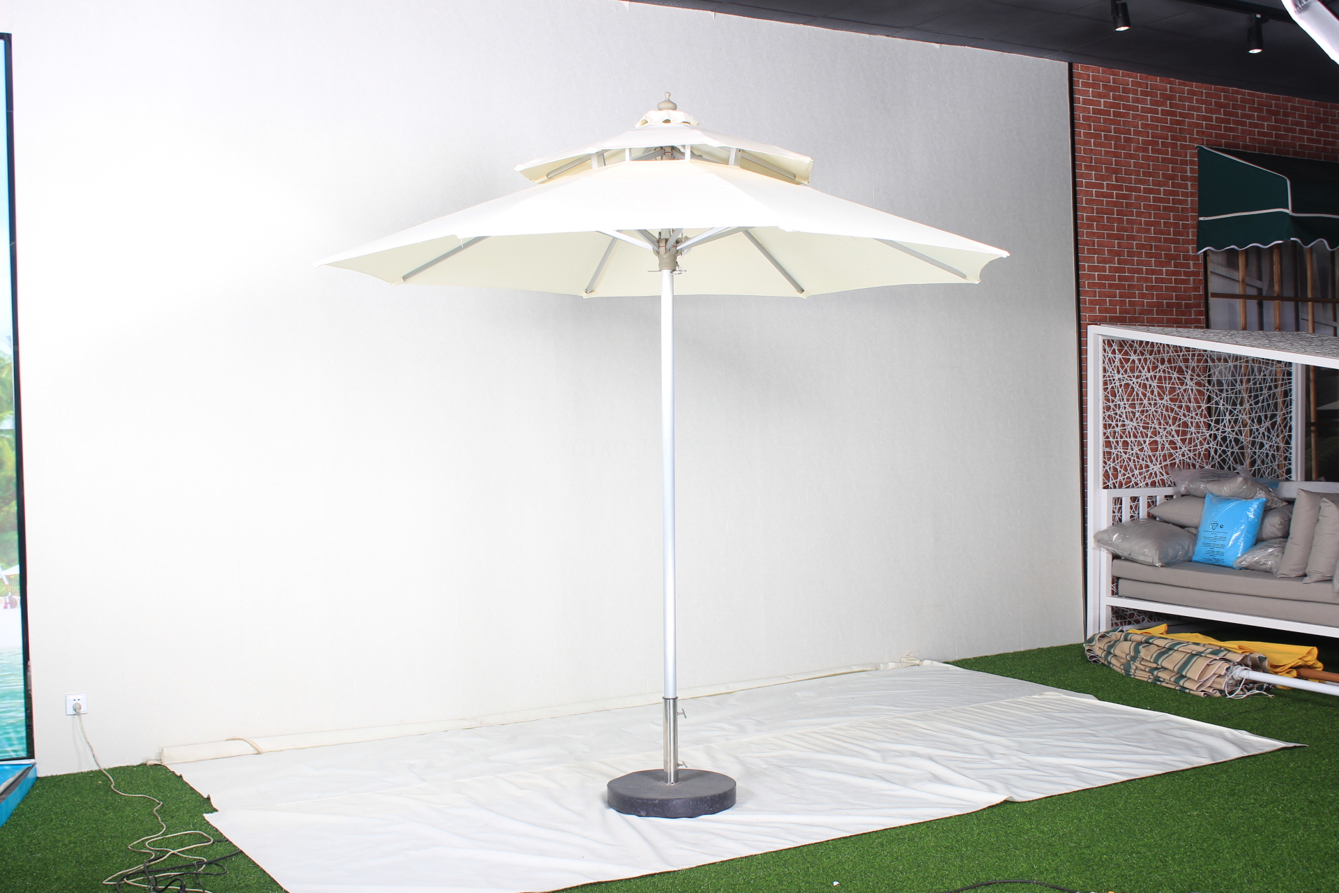 Large white outdoor sun umbrella