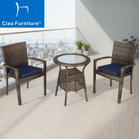 3 piece outdoor rattan patio bistro furniture set