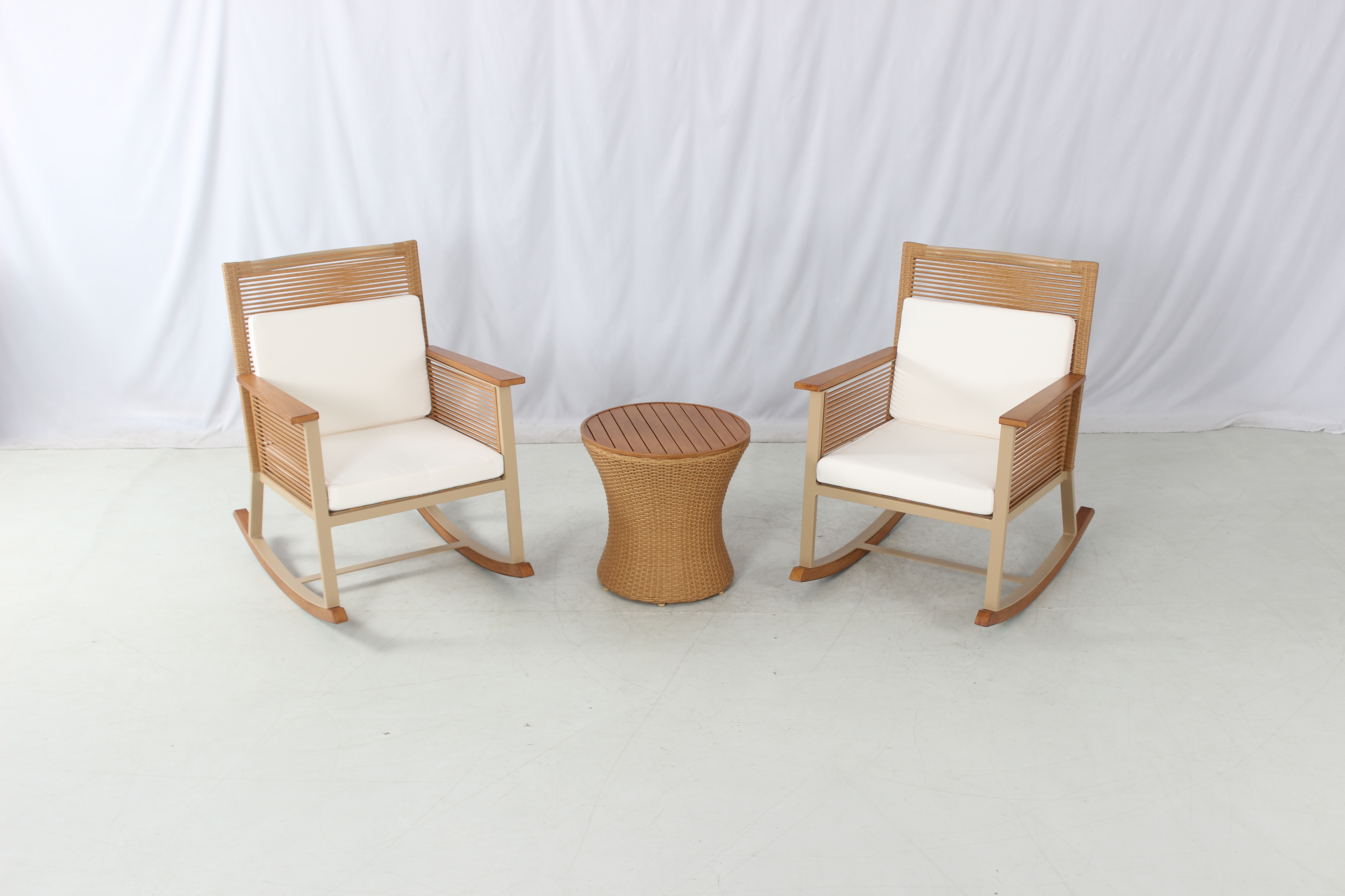 Hotel balcony 3 pieces outdoor rattan rocking chairs set