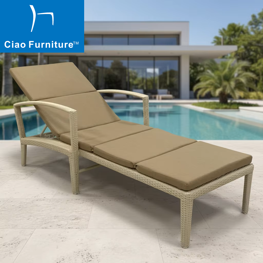 Outdoor pool wicker chaise lounge with cushion