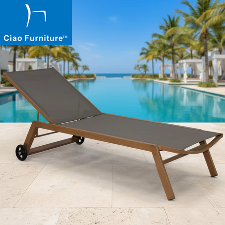 Outdoor pool aluminum mesh chaise lounge chair