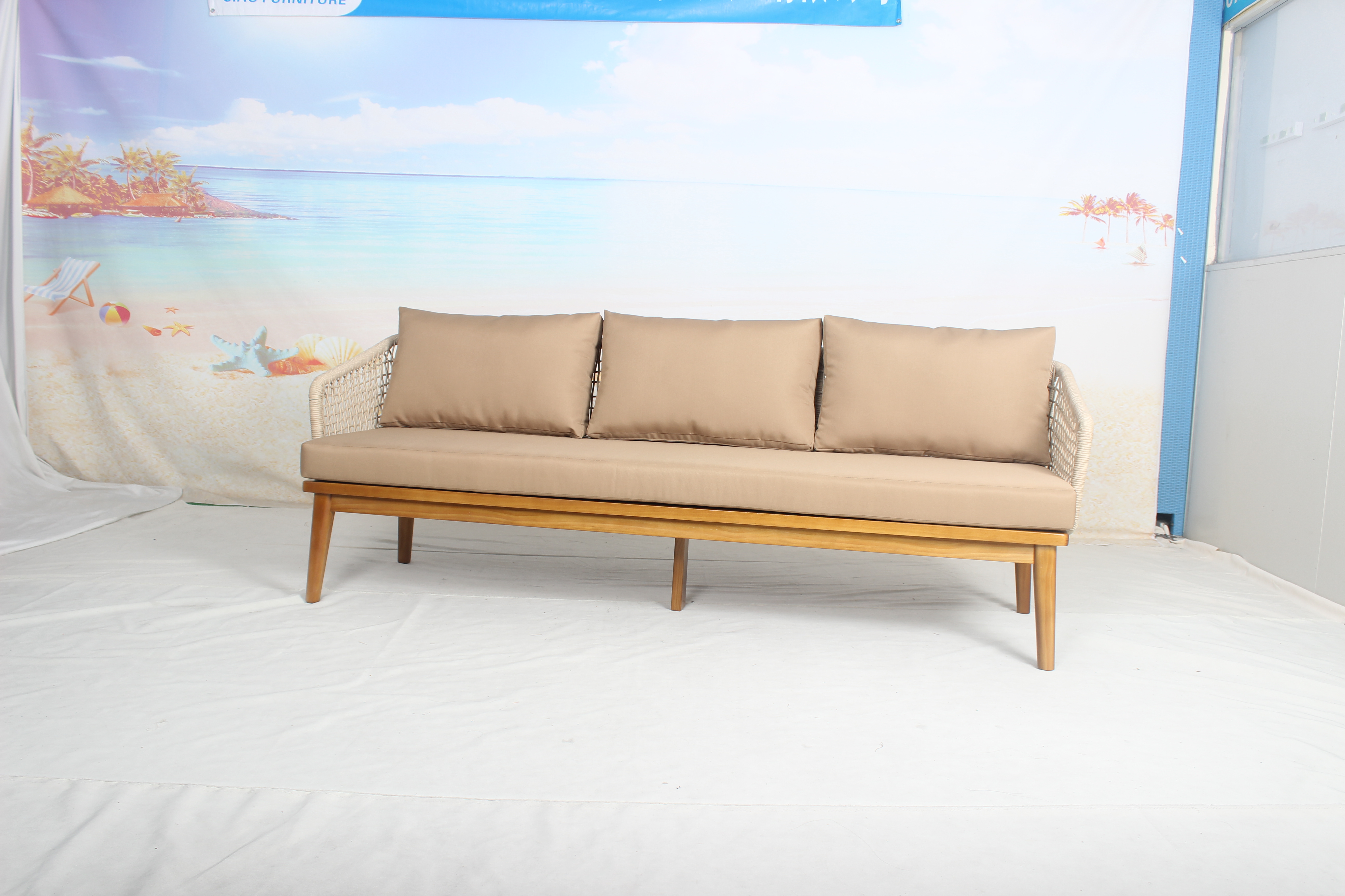 Resort patio furniture wood rope woven sofa set 