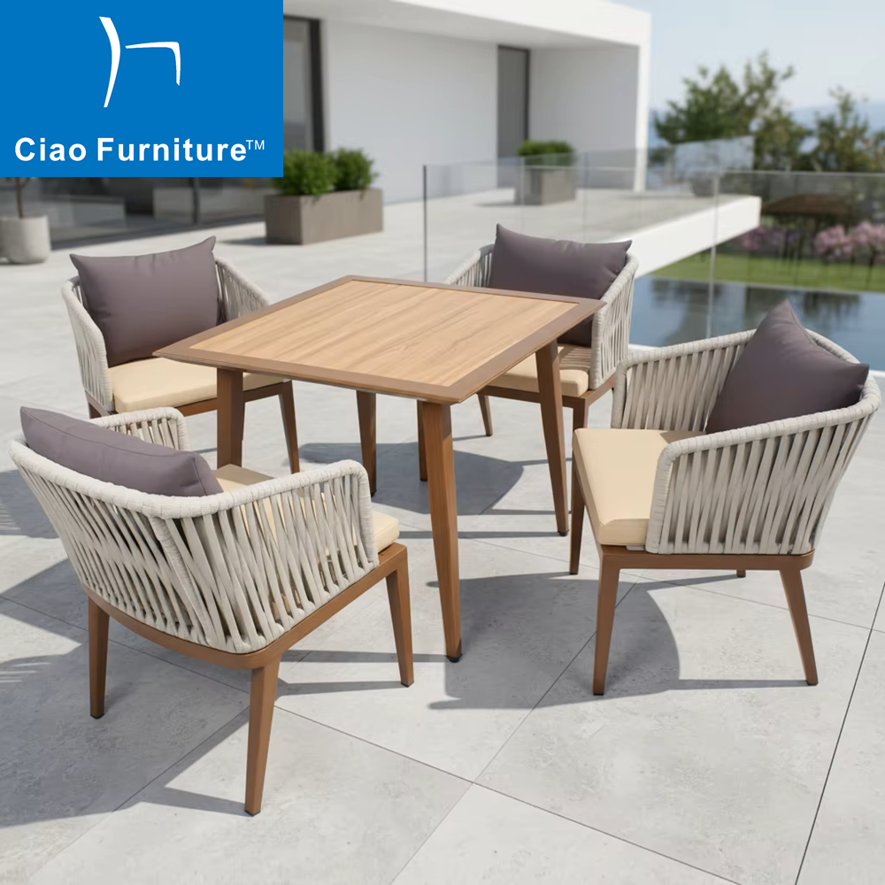 Modern restaurant outdoor 4 seater dining table chairs set 