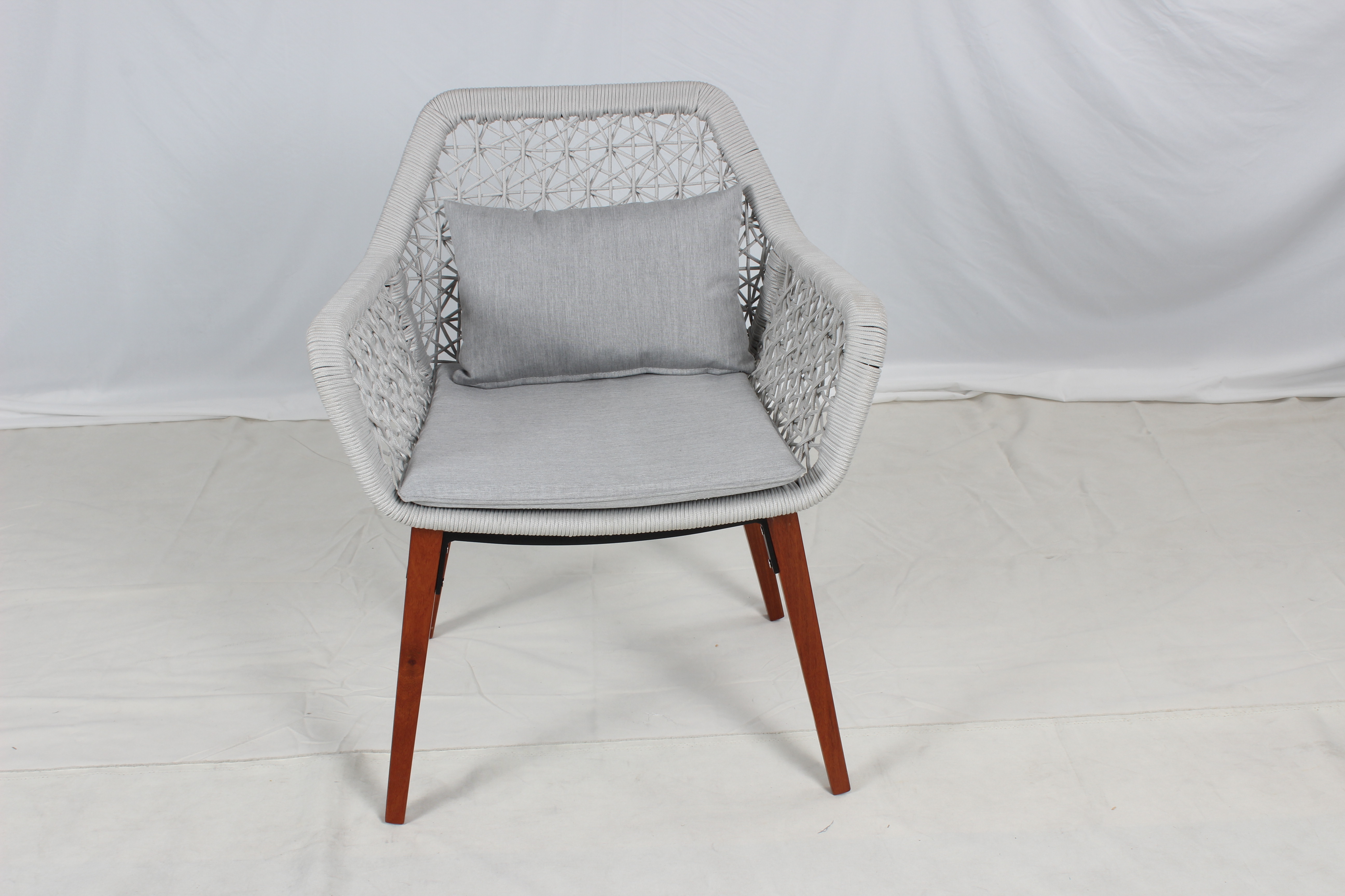 Outdoor grey rope teak garden chair