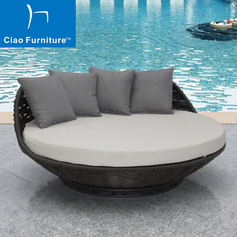 Garden synthetic rattan pool round sofa daybed
