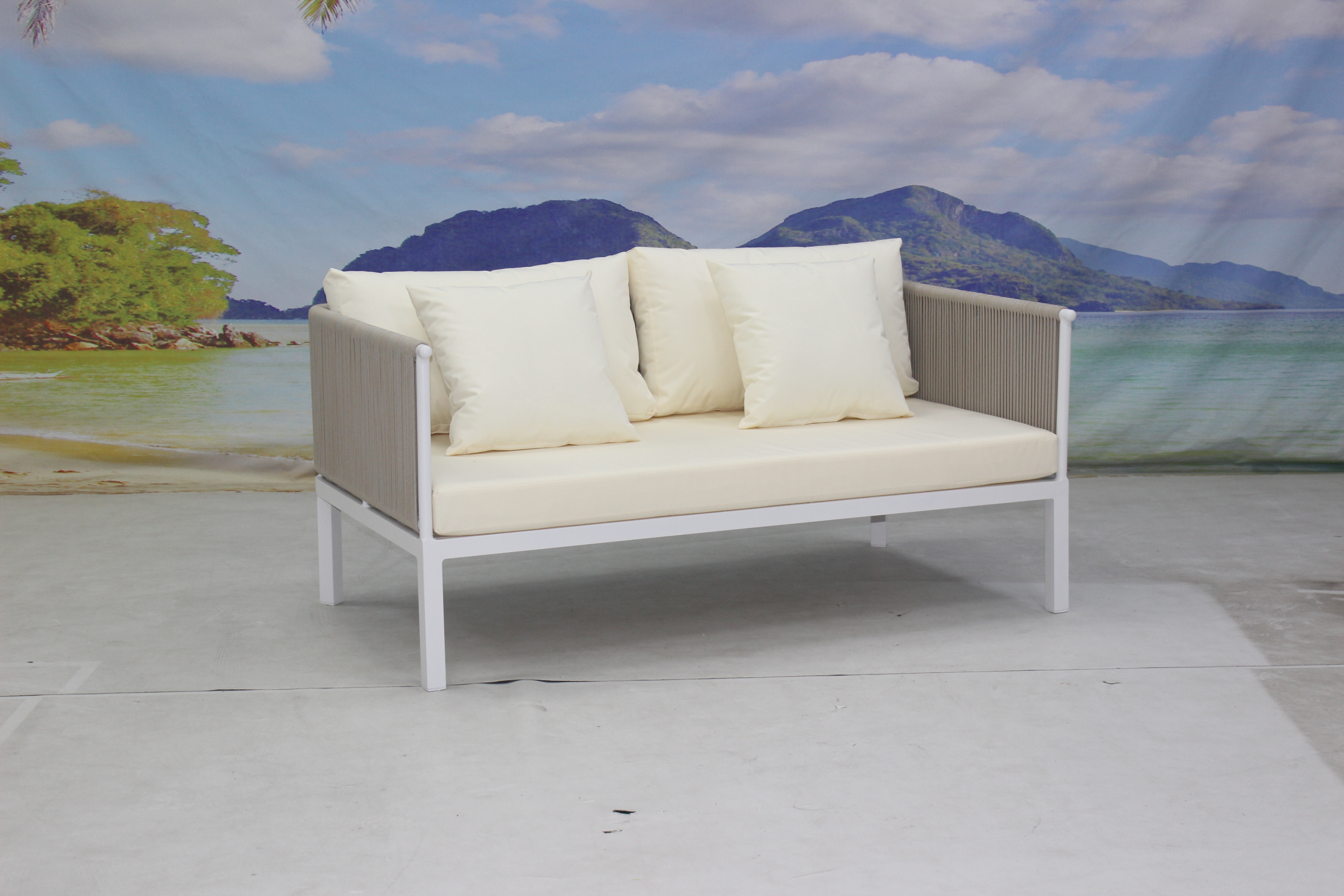 4 seater white aluminum rope woven outside seat sofa