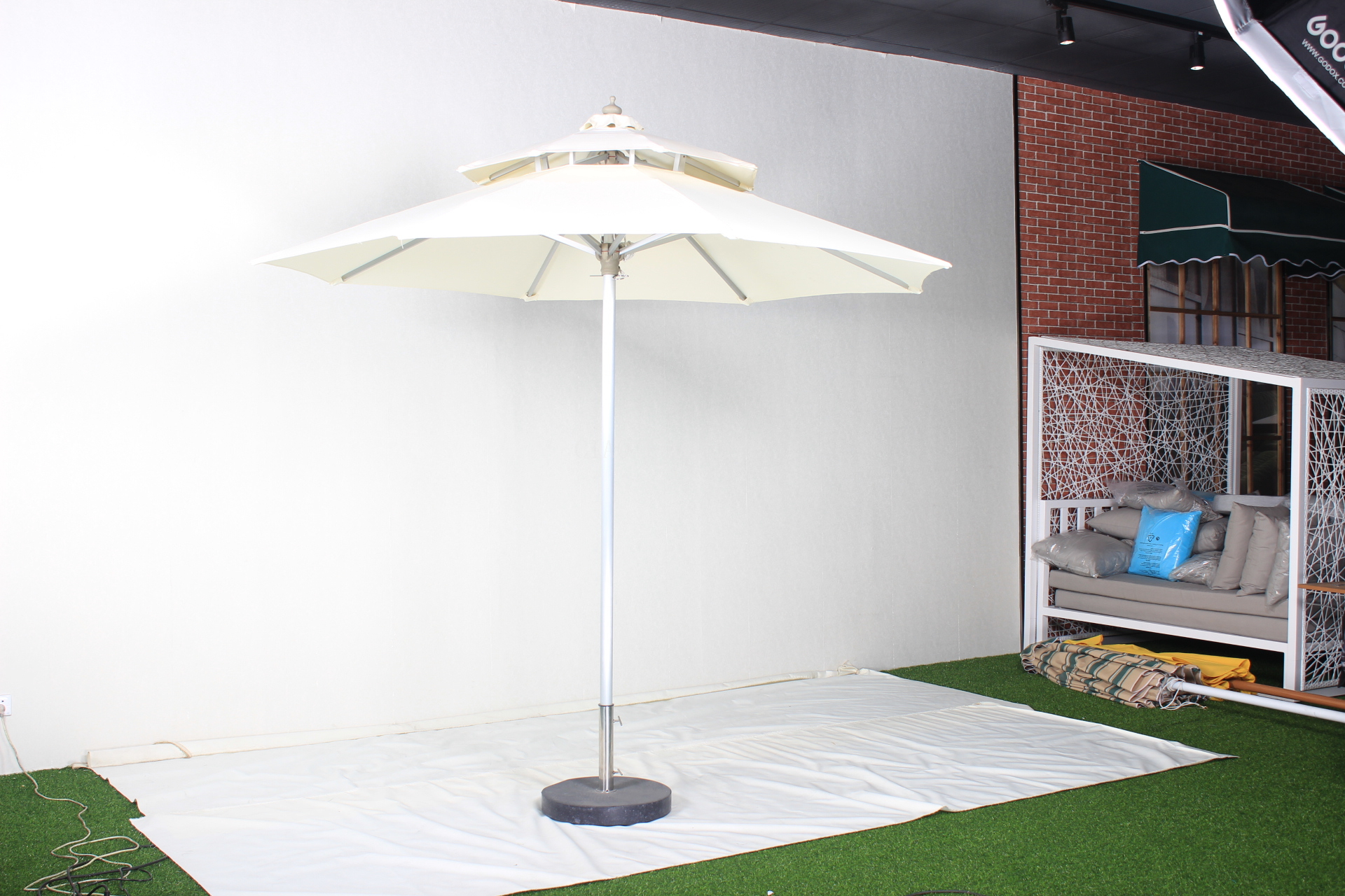Large white outdoor sun umbrella