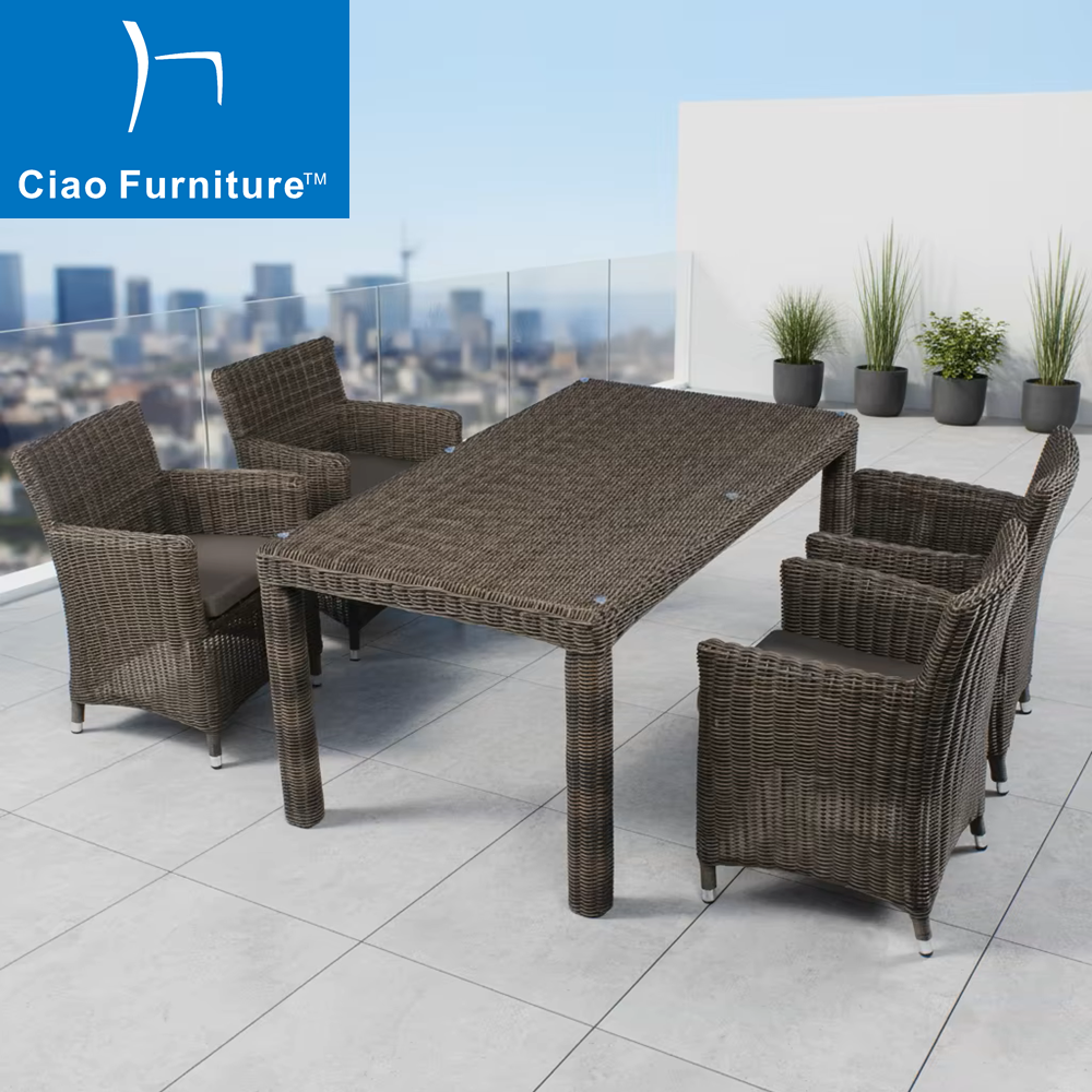 5 pieces garden rattan furniture dining table set 