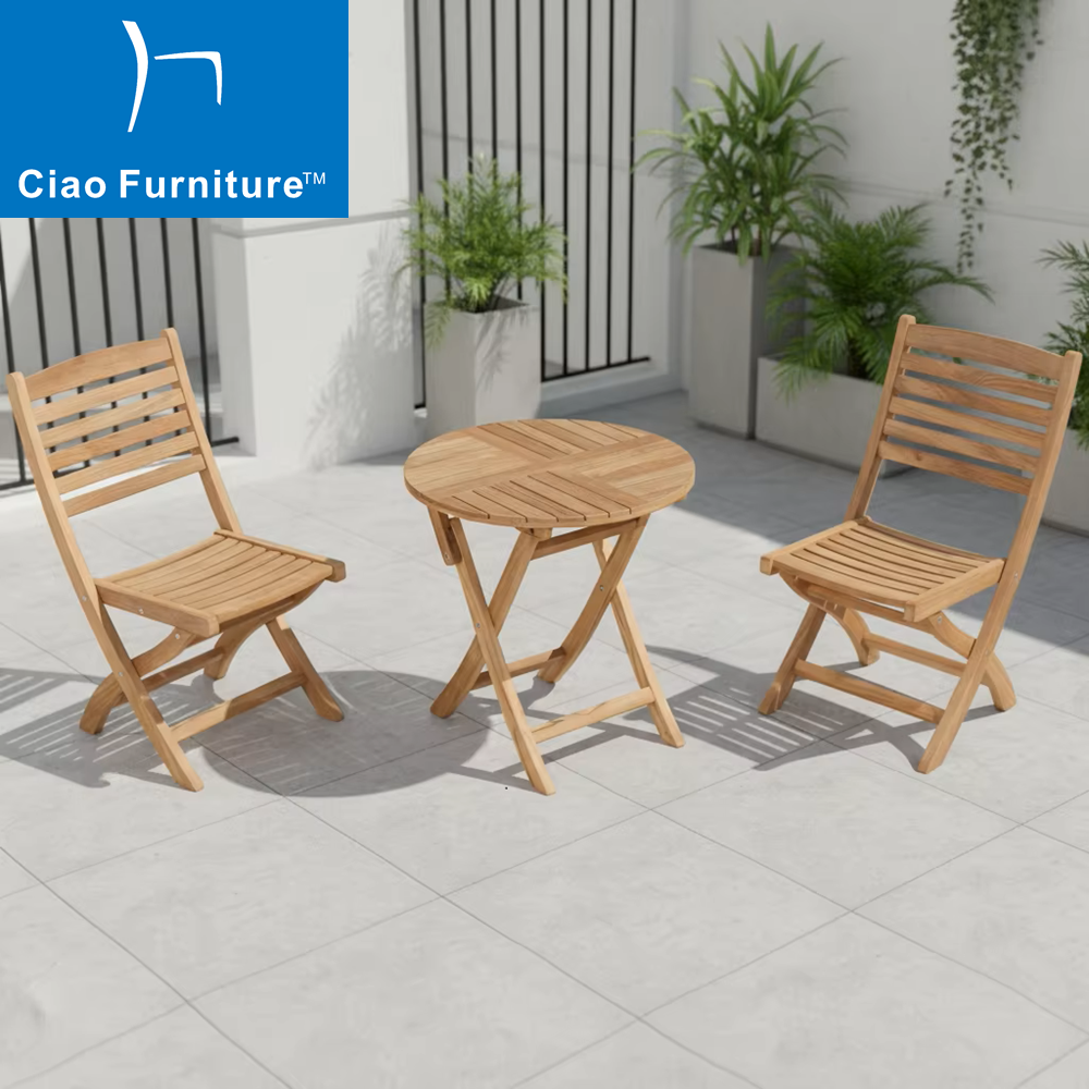 3 pieces garden portable wooden folding table and chair set