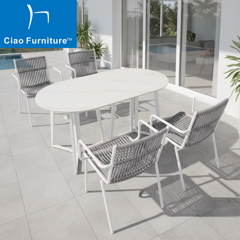 White 4 seater terrace outdoor aluminum dining furniture set