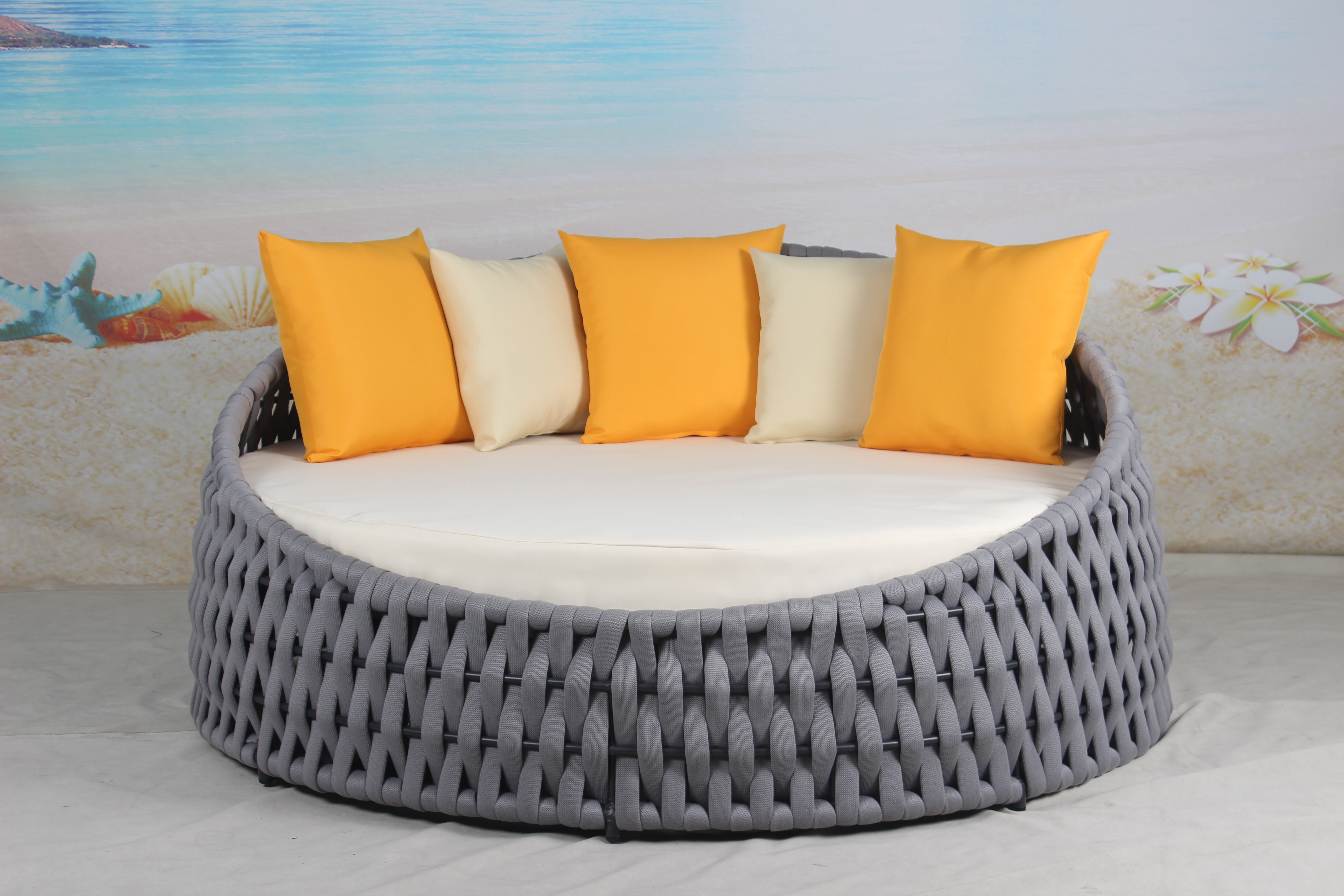 Modern resort poolside outdoor rope round daybed