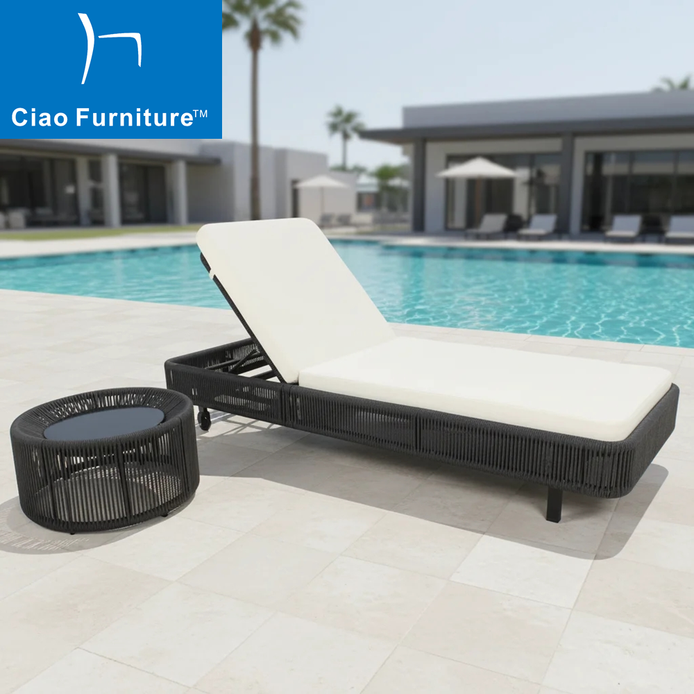 Modern outdoor patio rope sun lounger set