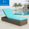Hotel pool PE rattan outdoor sun lounger with blue cushion