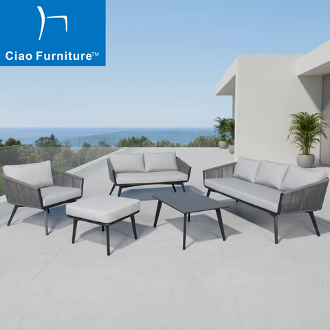 Modern grey rope aluminum outdoor sofa set