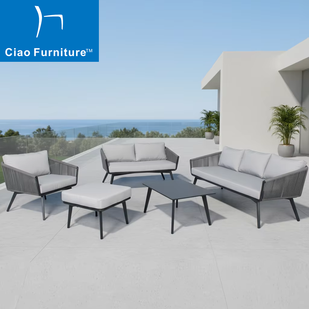 Modern grey rope aluminum outdoor sofa set