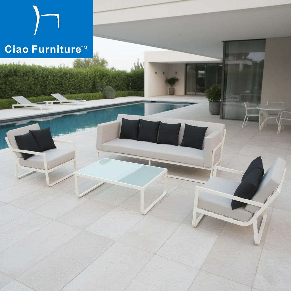 White powder coated aluminium patio garden sofa set