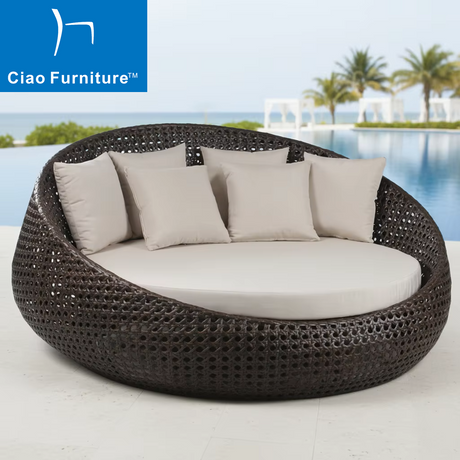 Outdoor hotel round rattan lounge sunbed