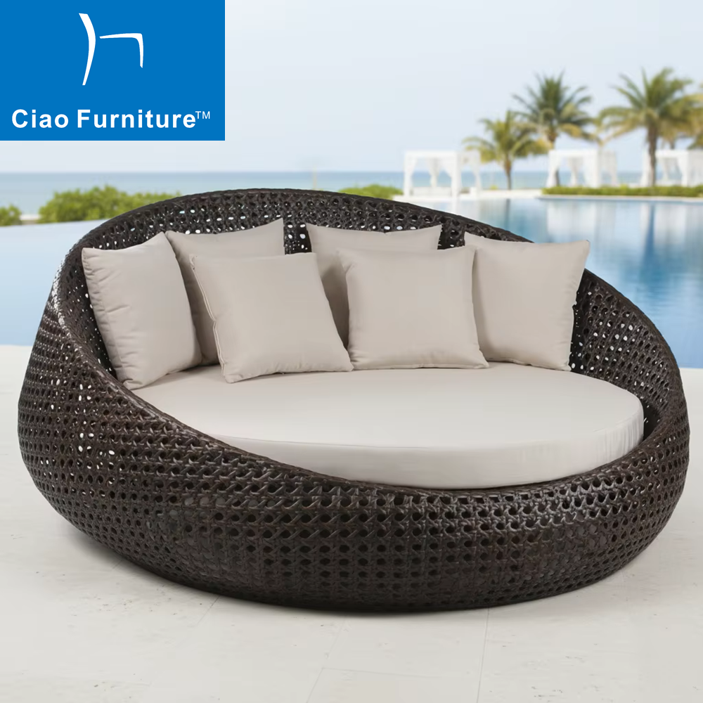 Outdoor hotel round rattan lounge sunbed