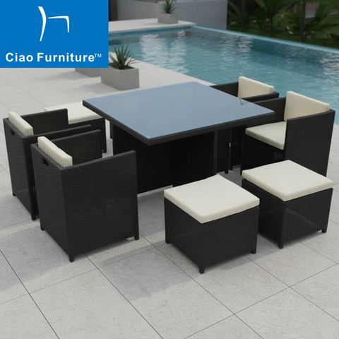 Space saving rattan cube garden dining table set