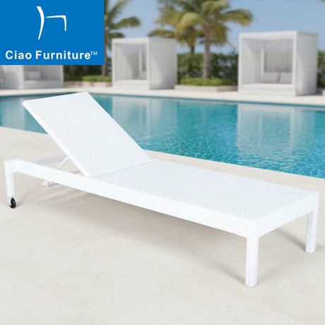 White garden pool rattan sun lounger
