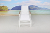 White aluminum outdoor chaise lounge with wheels