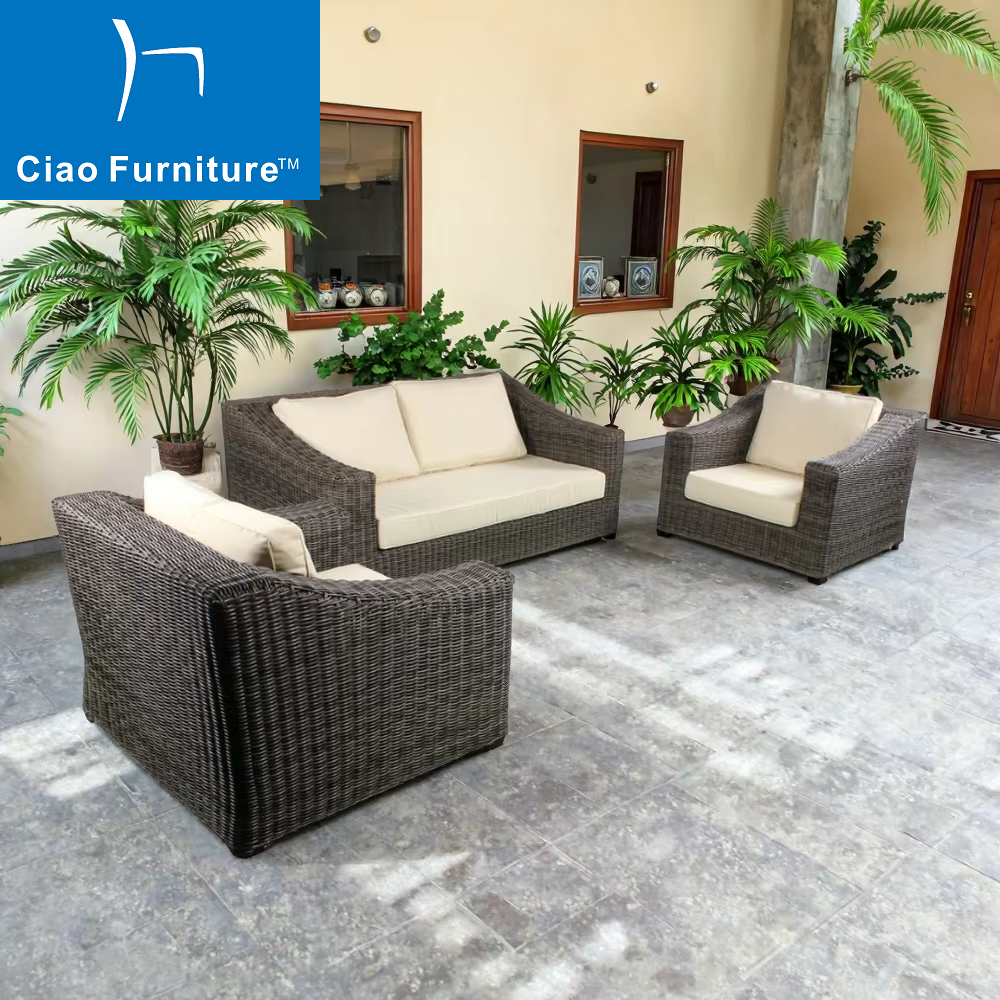 3 piece rattan outdoor garden lounge sofa set
