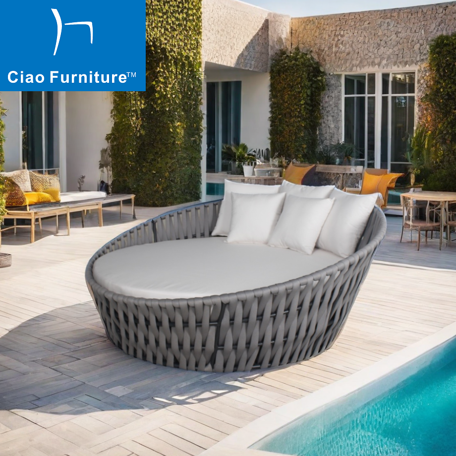Leisure grey rope outdoor hotel lounge sunbed