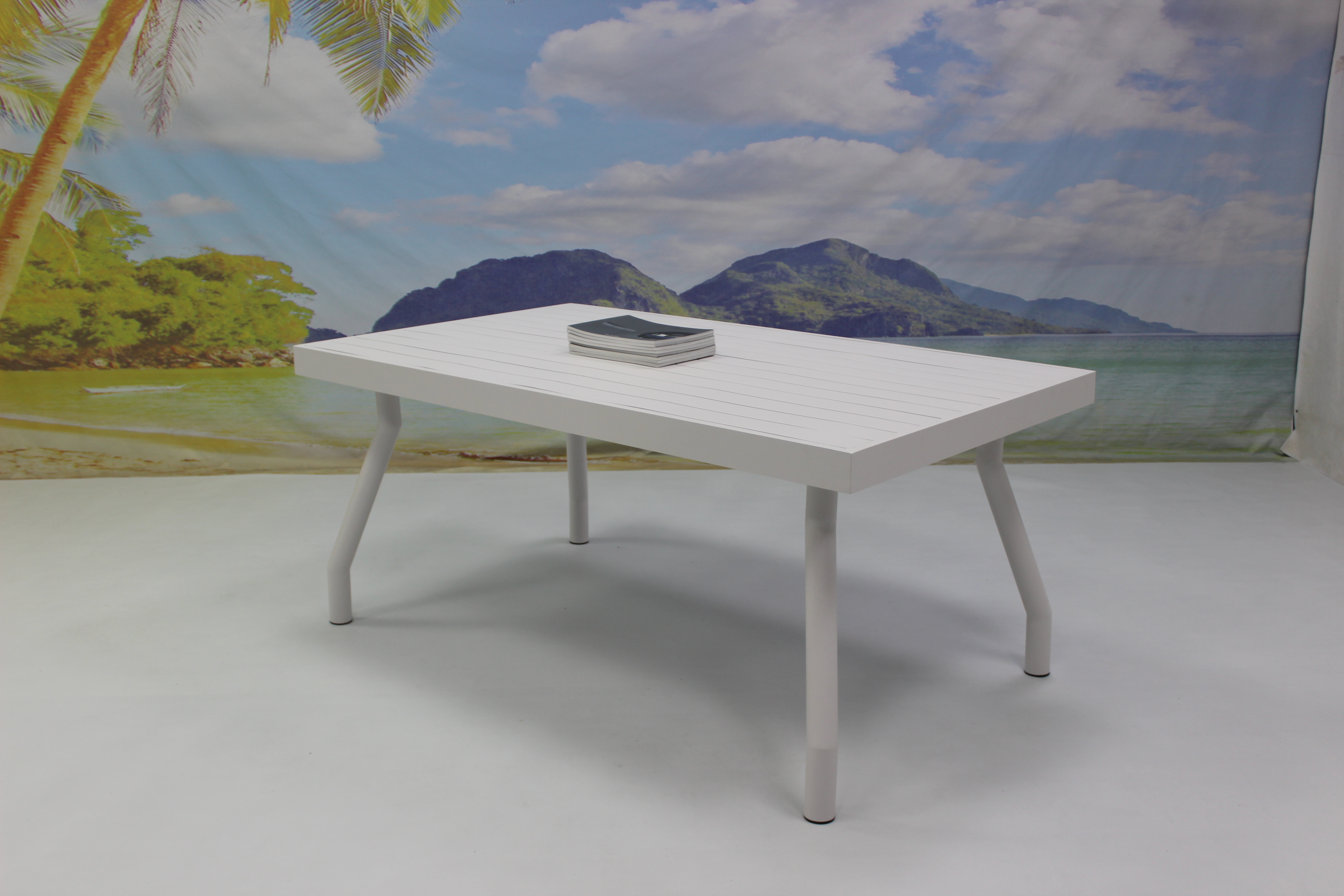 Pool side commercial white aluminum dining table and chairs set