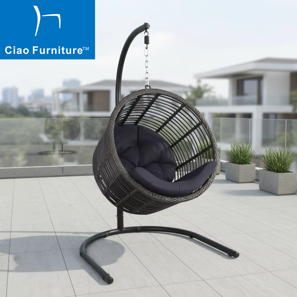 Outdoor garden wicker swing chair with stand