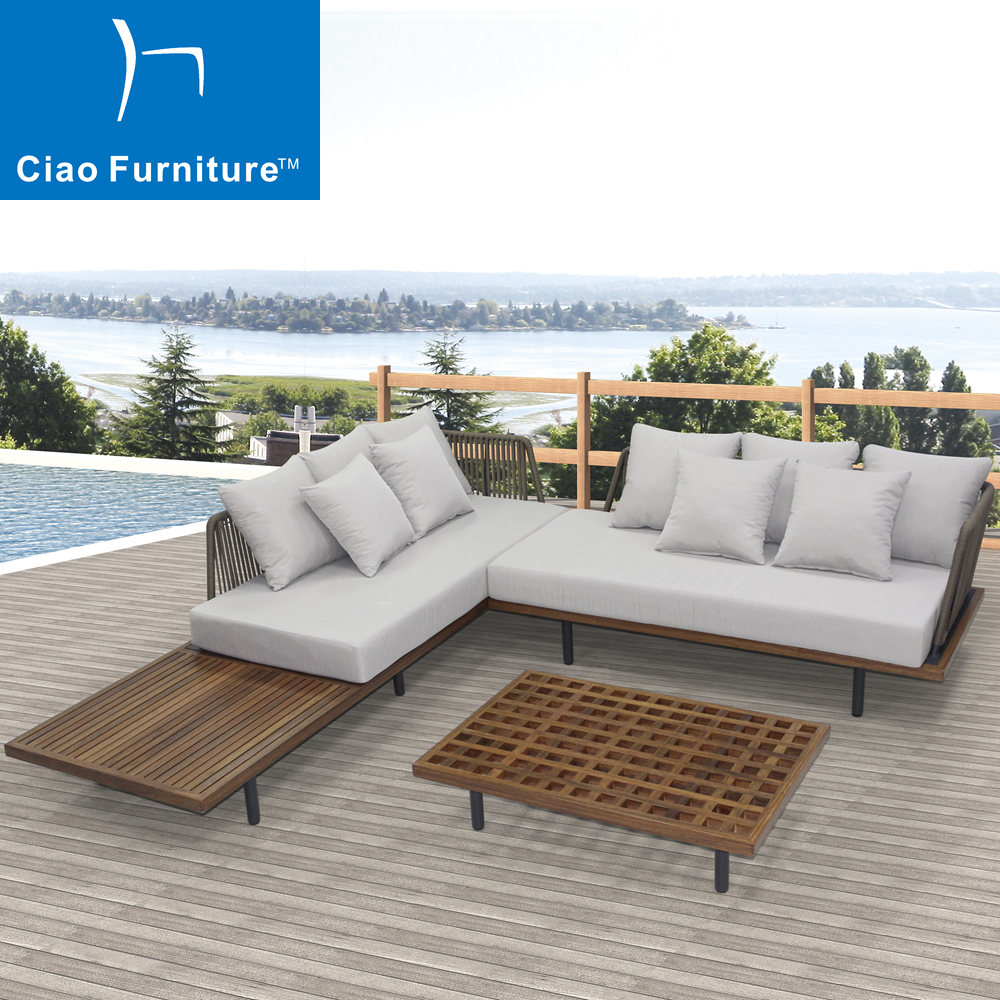 Teak wood outdoor furniture balcony sectional sofa