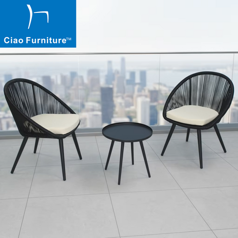 3 pieces patio bistro set balcony table and wicker chairs