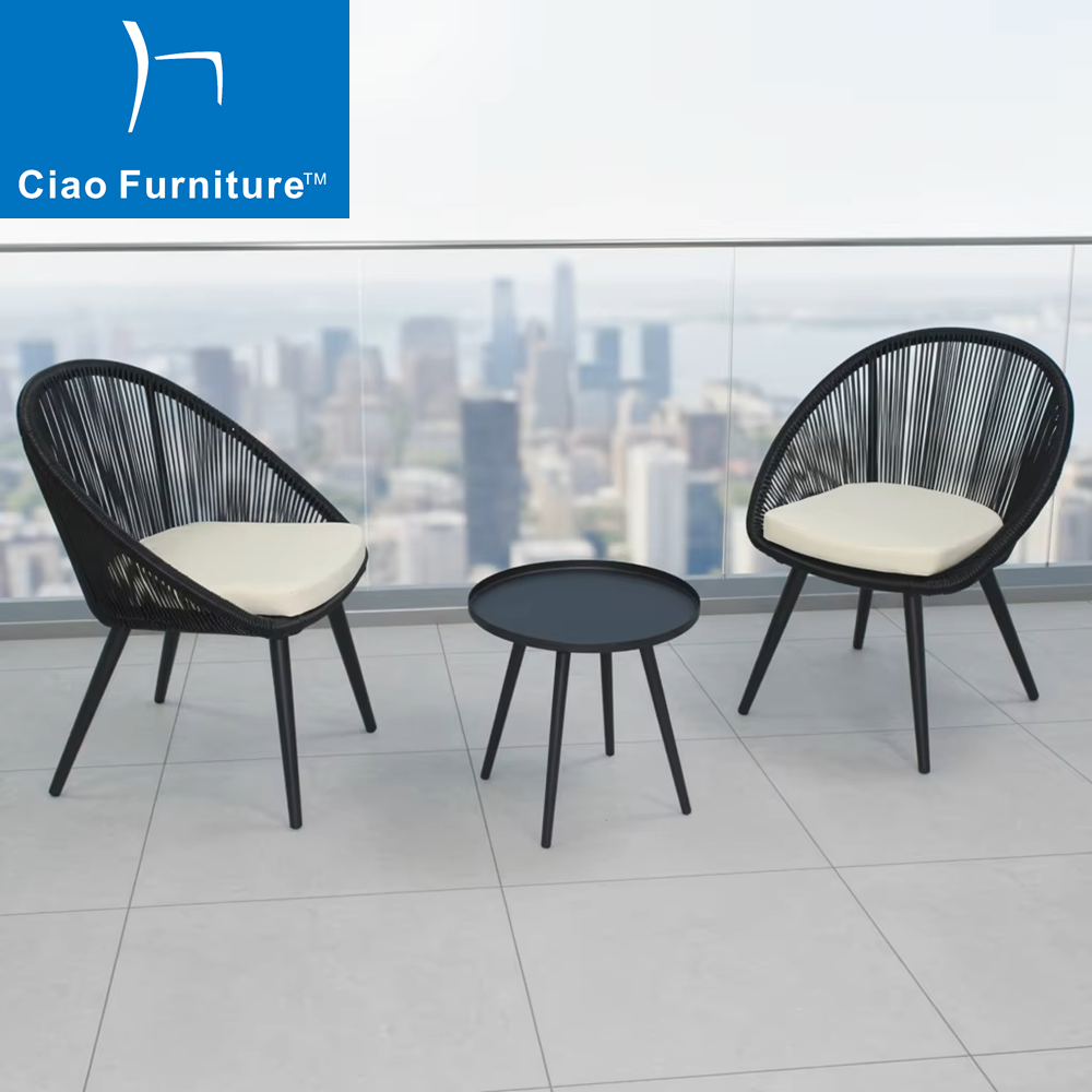 3 pieces patio bistro set balcony table and wicker chairs