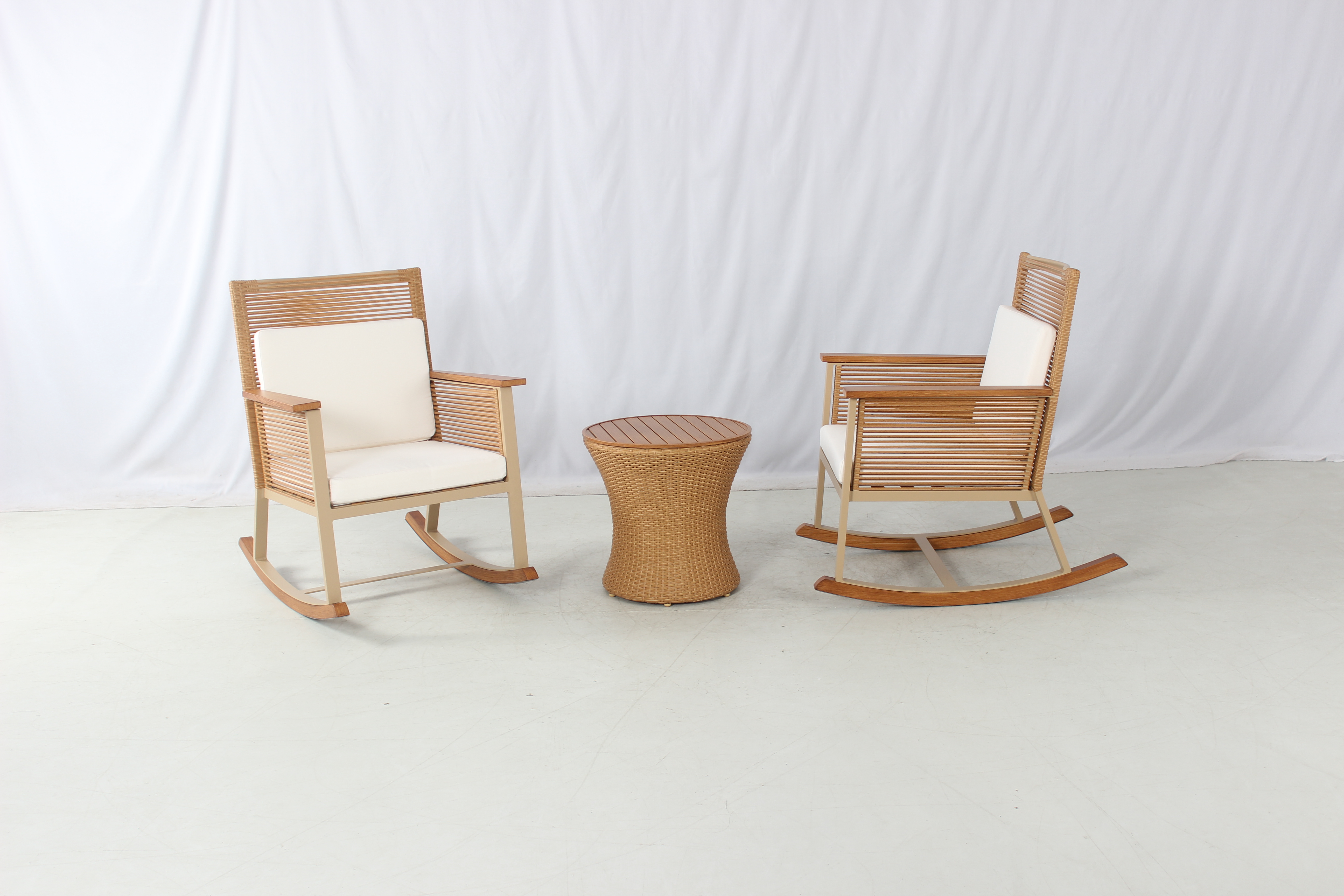 Hotel balcony 3 pieces outdoor rattan rocking chairs set